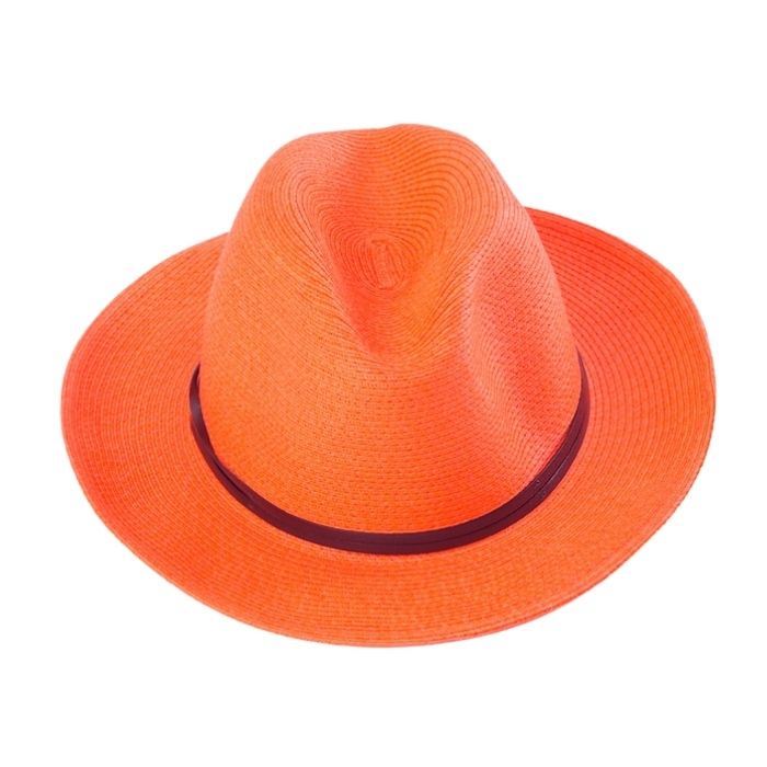 Plaited Paper Hat –Orange | Luxury Sun Hat with Leather Band