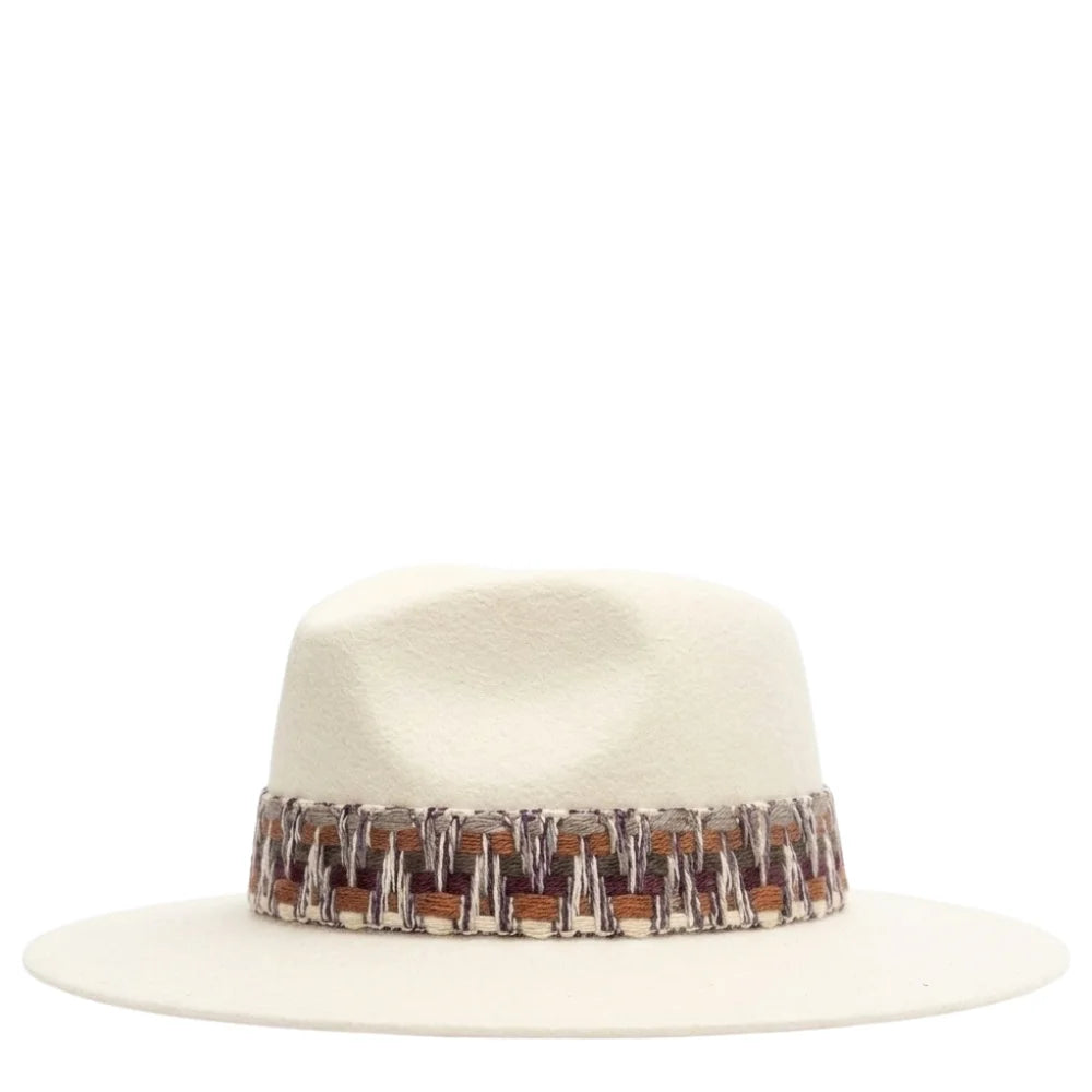 Wide-Brim Wool Felt Hat – Ethnic Braid – Latte | Unisex Luxury Hat