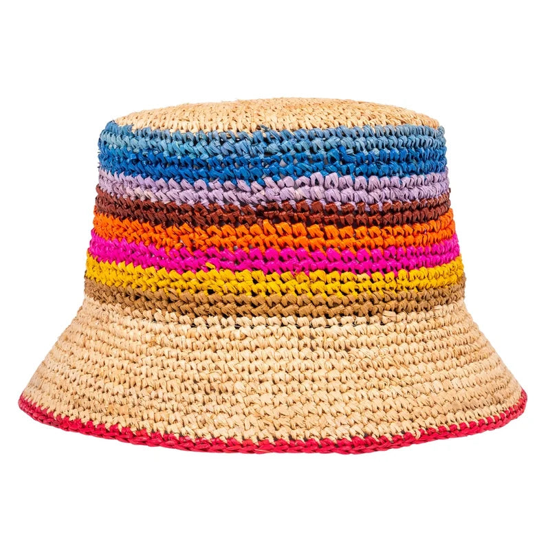 Checkerboard Raffia Bucket Hat – Multicolour | Luxury Handwoven Sun Hat