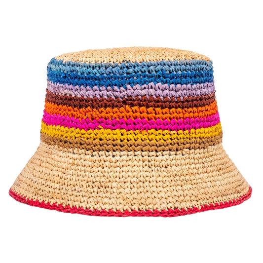 Checkerboard Raffia Bucket Hat – Multicolour | Luxury Handwoven Sun Hat