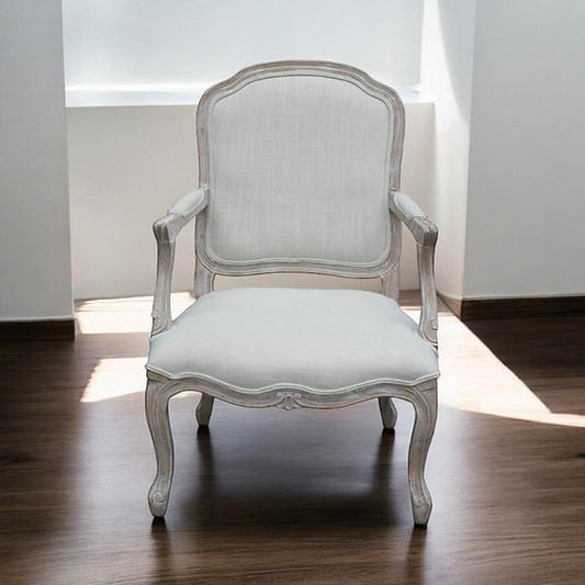 95cm Cream Linen Louis Chair – French Style Upholstered Dining & Accent Chair