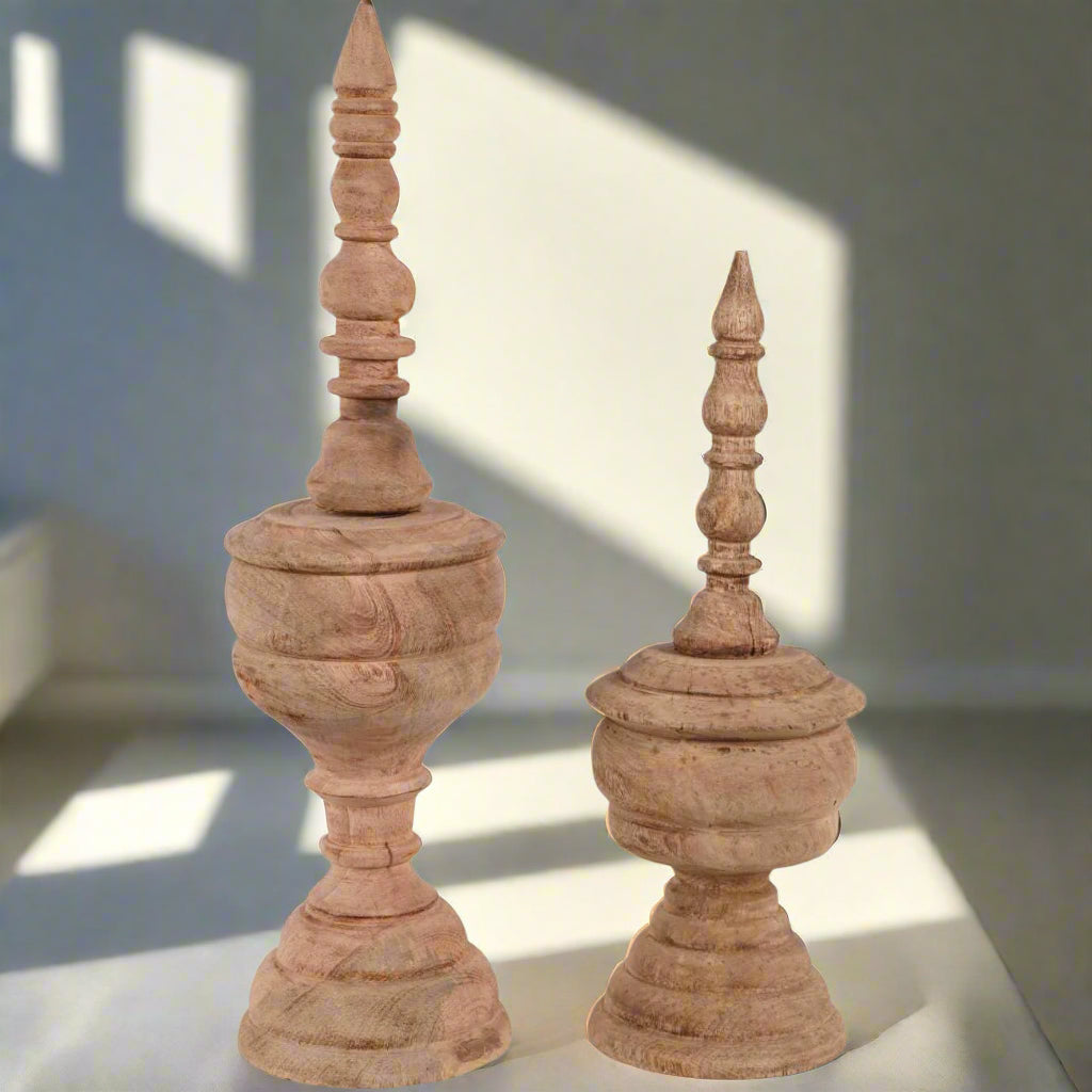 Hand-Carved Wooden Finial Sculpture - Small