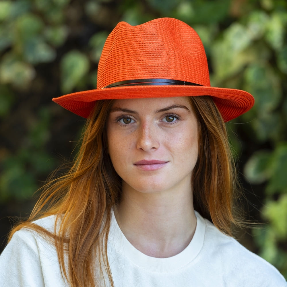 Plaited Paper Hat –Orange | Luxury Sun Hat with Leather Band