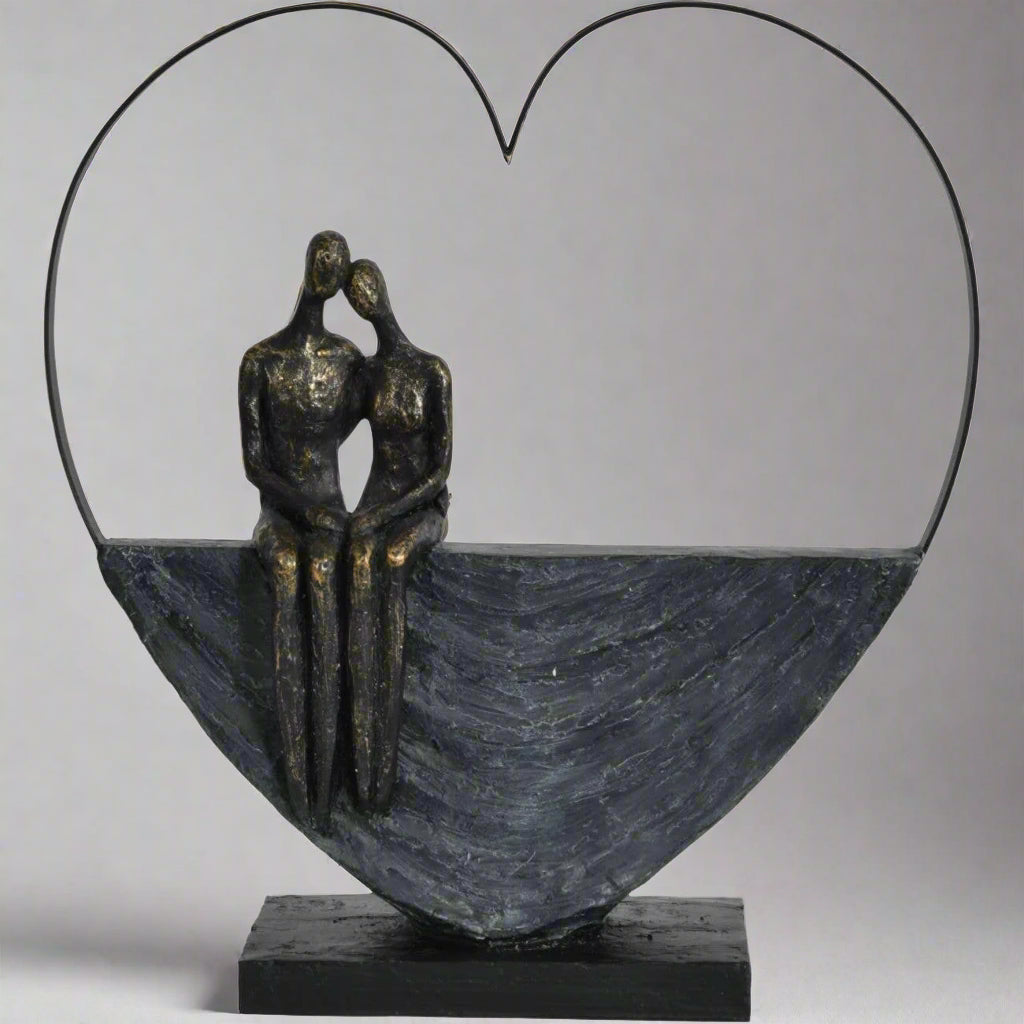 Abstract Couple in Embrace Sculpture – Heart Frame Design