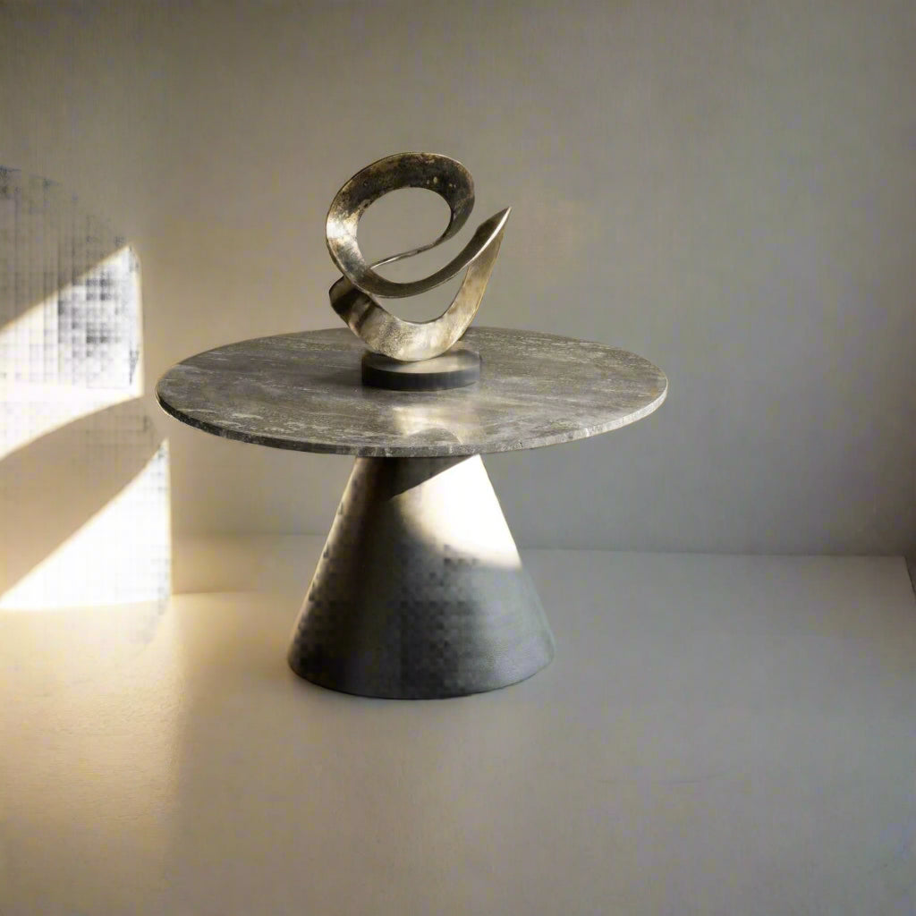 Aged Gold Knot Sculpture on Black Wooden Base – Contemporary & Rustic Décor