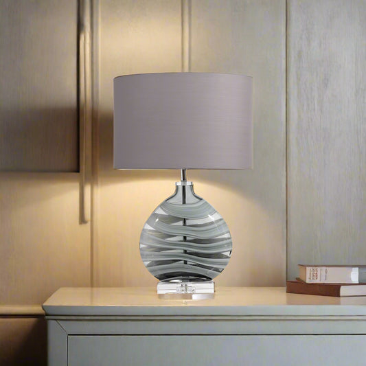 Art Glass Black Table Lamp with Grey Oval Shade