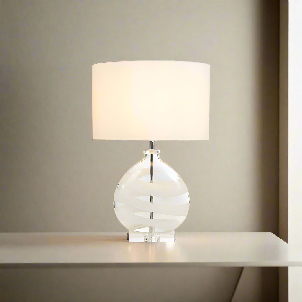 Art Glass Table Lamp with White Oval Shade