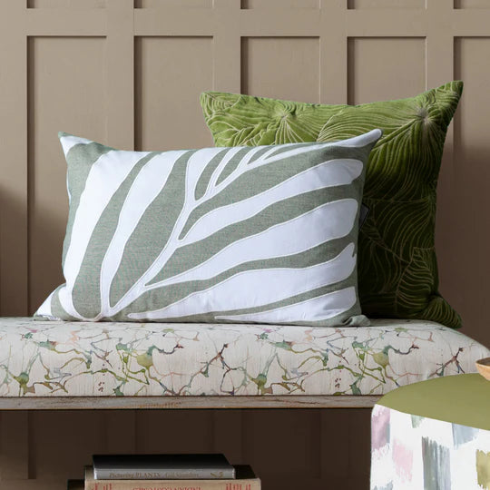 Bamboo Embroidered Cushion – Limestone | 60 x 40cm | Duck Feather Filled