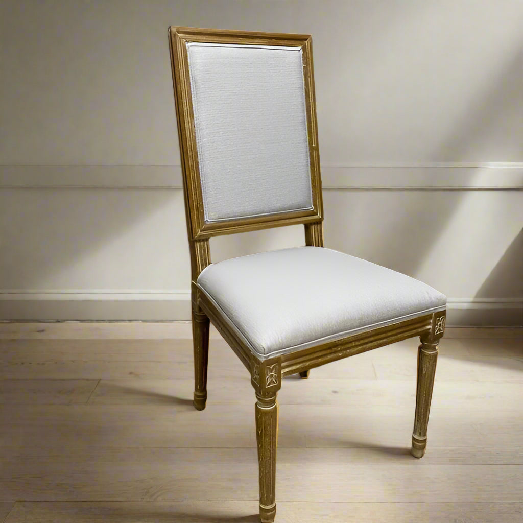 Beige Linen Louis Chair – Classic Upholstered Accent Chair | 96cm