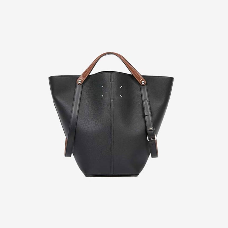 Black Leather Bucket Tote Bag with Long Straps – Timeless Luxury Handbag