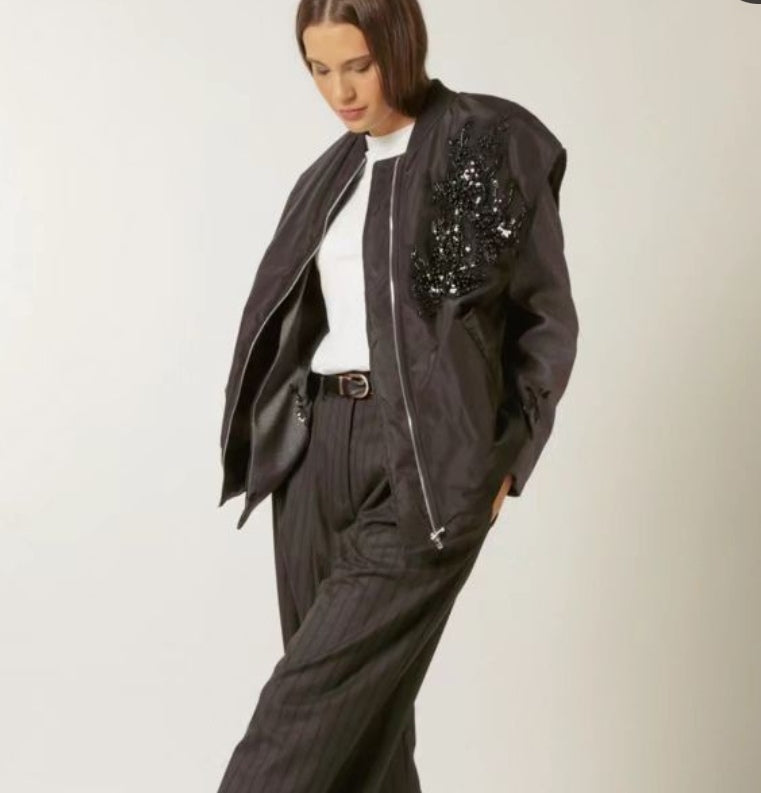 Black Sequin Motif Gilet – Open Front