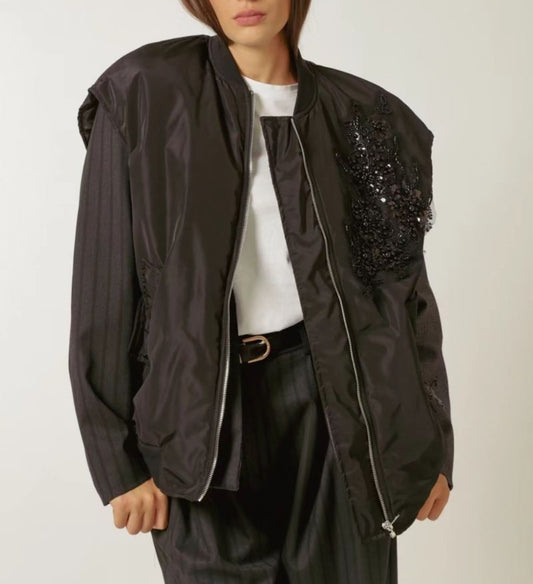 Black Sequin Motif Gilet – Open Front