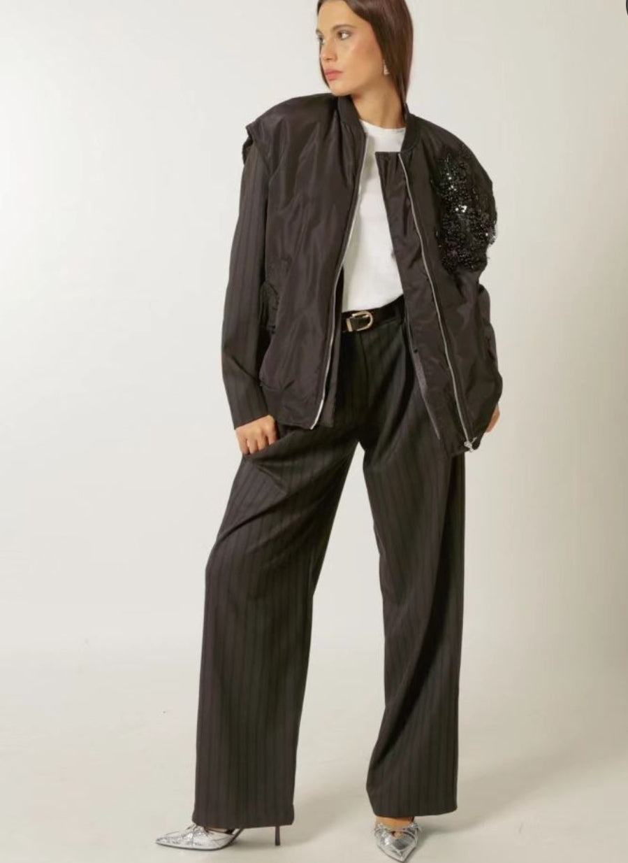 Black Sequin Motif Gilet – Open Front