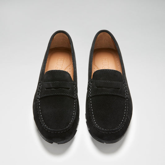 Black Women’s Tyre Sole Penny Loafers – Sustainable Luxury Suede Shoes