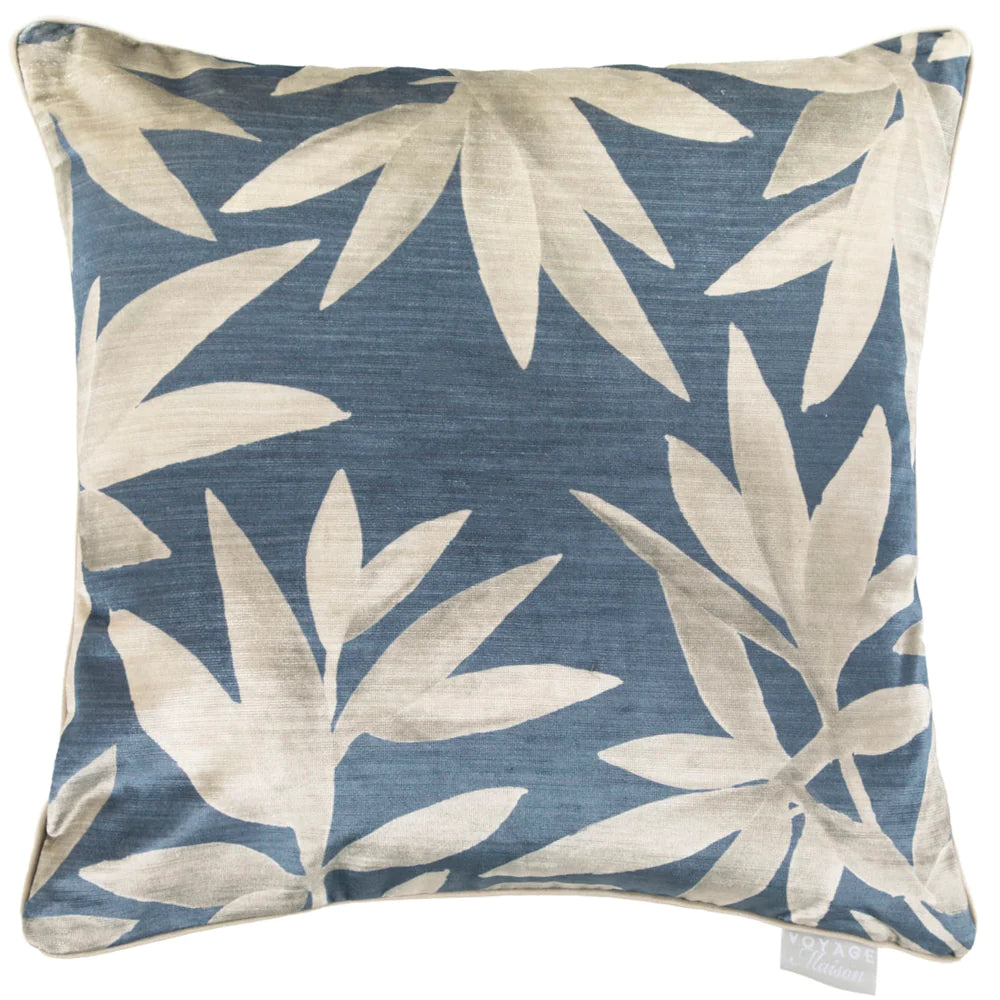 Blue Floral Velvet Cushion with Duck Feather Pad – 50 x 50cm | Made in the UK