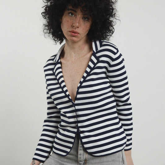 Blue & White Striped Shirt Jacket