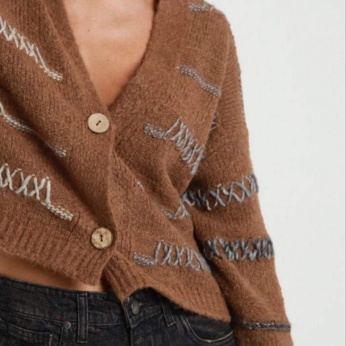 Brown Cardigan with Coloured Threads – Wool Blend Knit