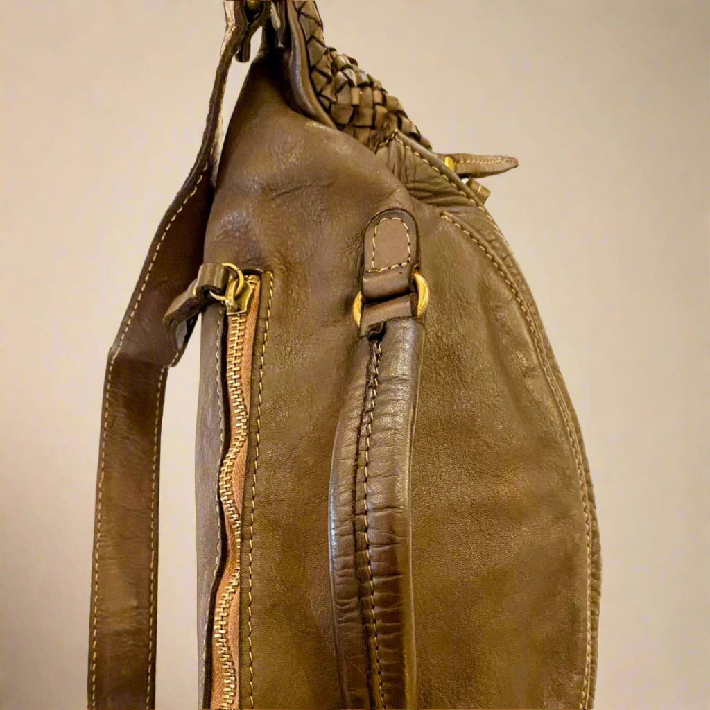 Brown Woven Leather Bag