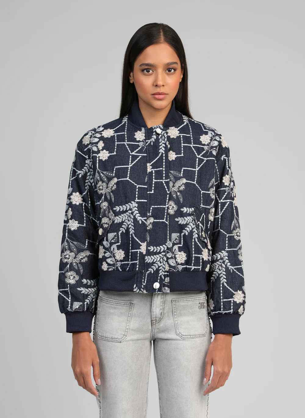 Indigo Jacquard Knit Oversized Jacket by An'ge