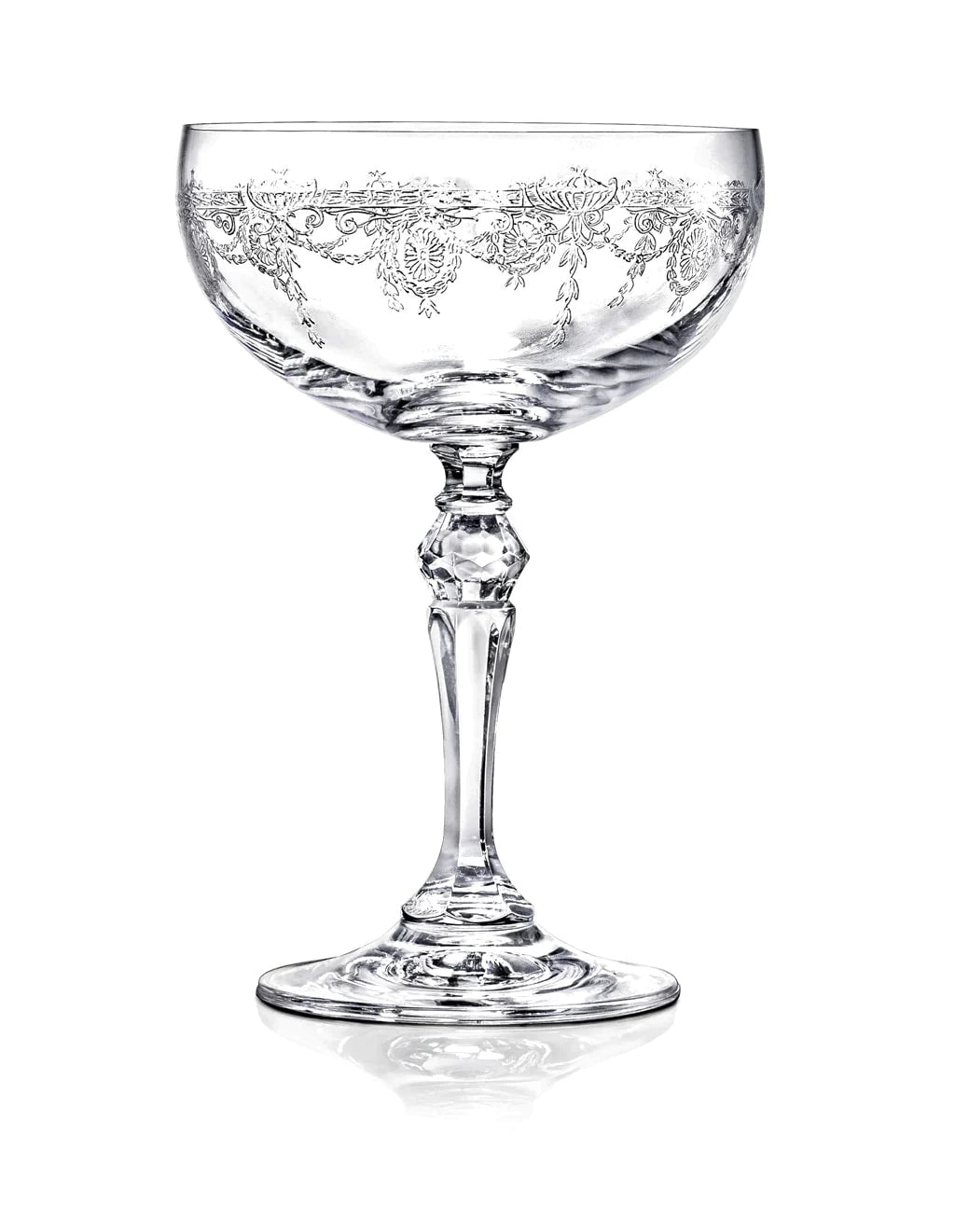 Etched Victorian Champagne Coupes – Elegant Vintage Glassware for Special Occasions