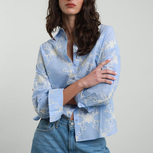 Chambray Blue and White Embroidery Shirt