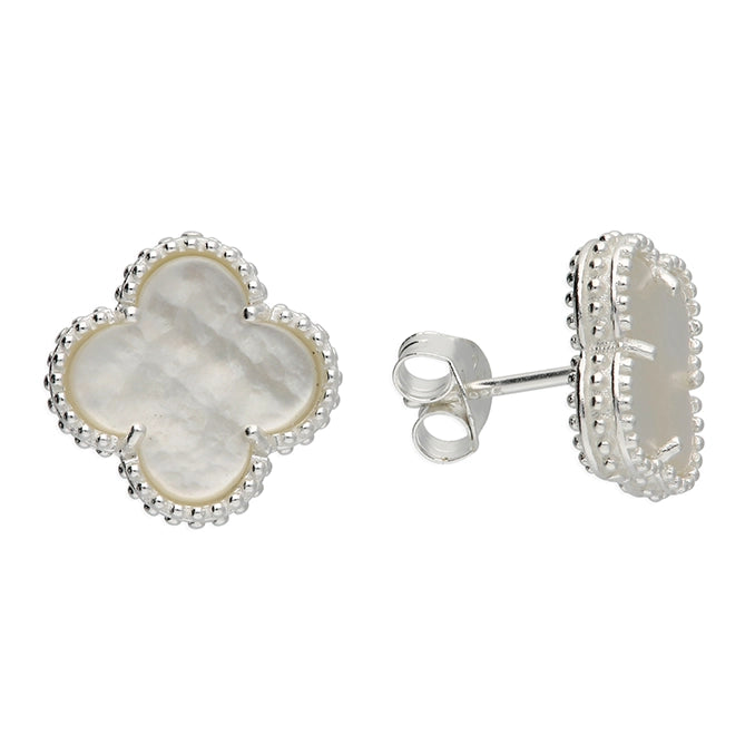 Classic Quatrefoil Mother of Pearl Earrings - Silver