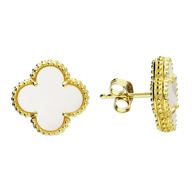 Classic Quatrefoil Mother of Pearl Earrings | Gold-Plated Elegance