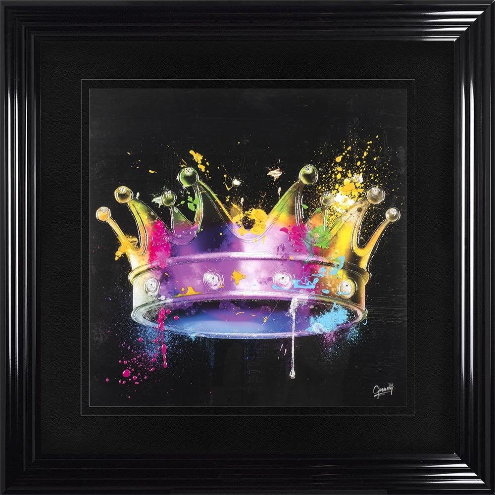 Colourful King Crown Framed Wall Art by Greavesy – Hand Embellished | 55cm x 55cm