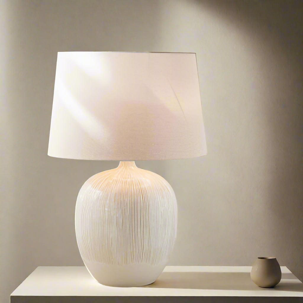 Cream to Natural Ombre Ceramic Table Lamp with Tapered Shade – Scandi-Style Lighting