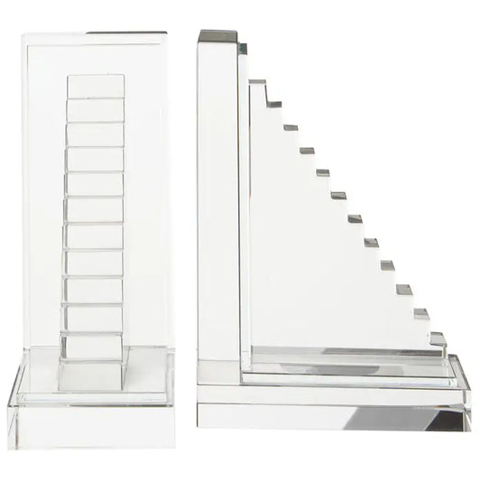 Crystal Stair Glass Bookends – Set of Two | Geometric Clear Finish
