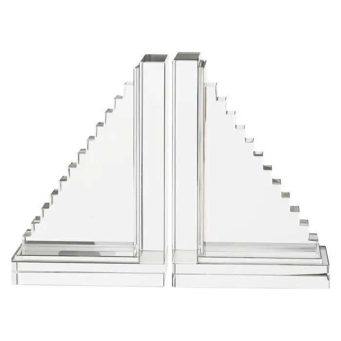 Crystal Stair Glass Bookends – Set of Two | Geometric Clear Finish
