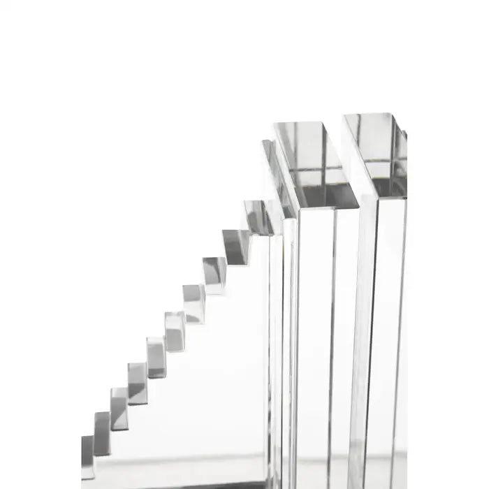 Crystal Stair Glass Bookends – Set of Two | Geometric Clear Finish