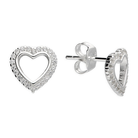 Cubic Zirconia Open Heart Stud Earrings | Elegant & Sparkling