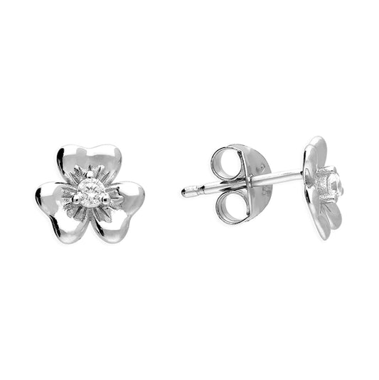Cubic Zirconia Small Plain Flower Silver Stud Earrings | Delicate & Timeless