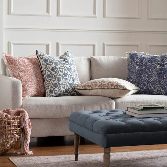 Damask Fringed Cushion – Delph Blue | 100% Cotton | 50 x 50cm