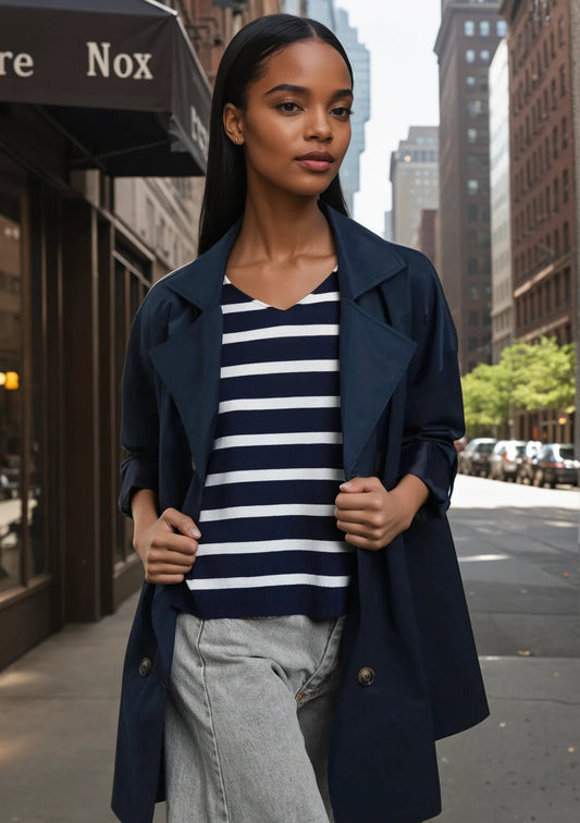 Double-Breasted Trench Coat with Adjustable 3/4 Sleeves – Classic 