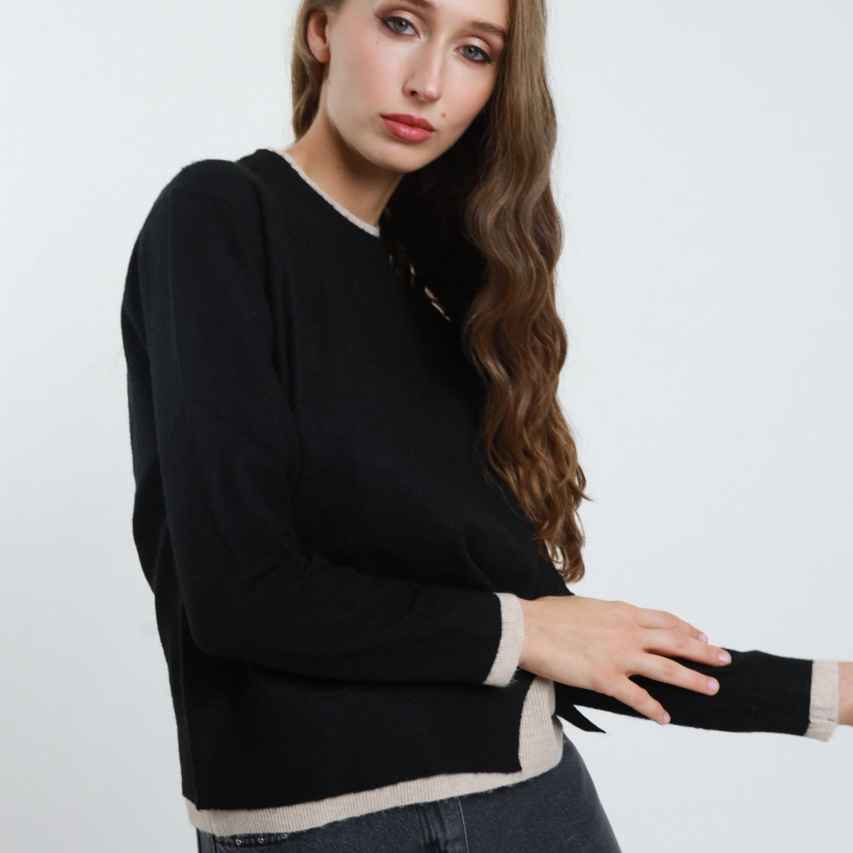 Double-Neck & Hem Sweater – Wool Blend