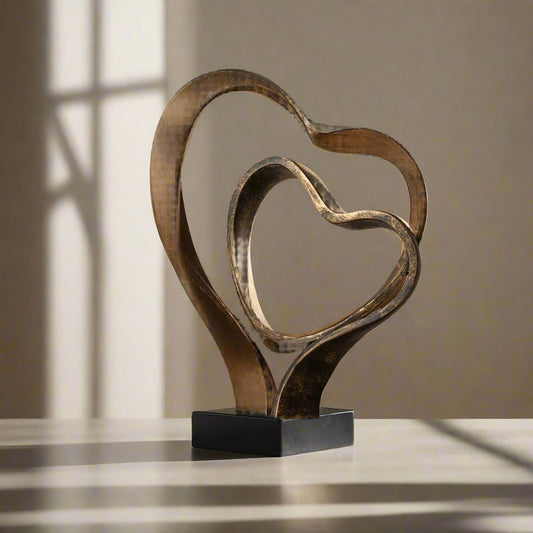 Double Heart Sculpture – Antique Gold & Black | Romantic Anniversary & Wedding Gift