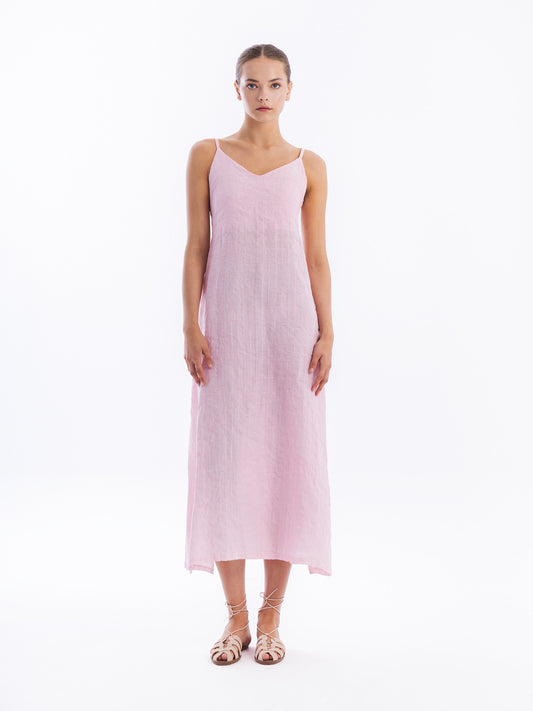 Maxi Striped Linen Dress with Straps & Slits — Haris Cotton