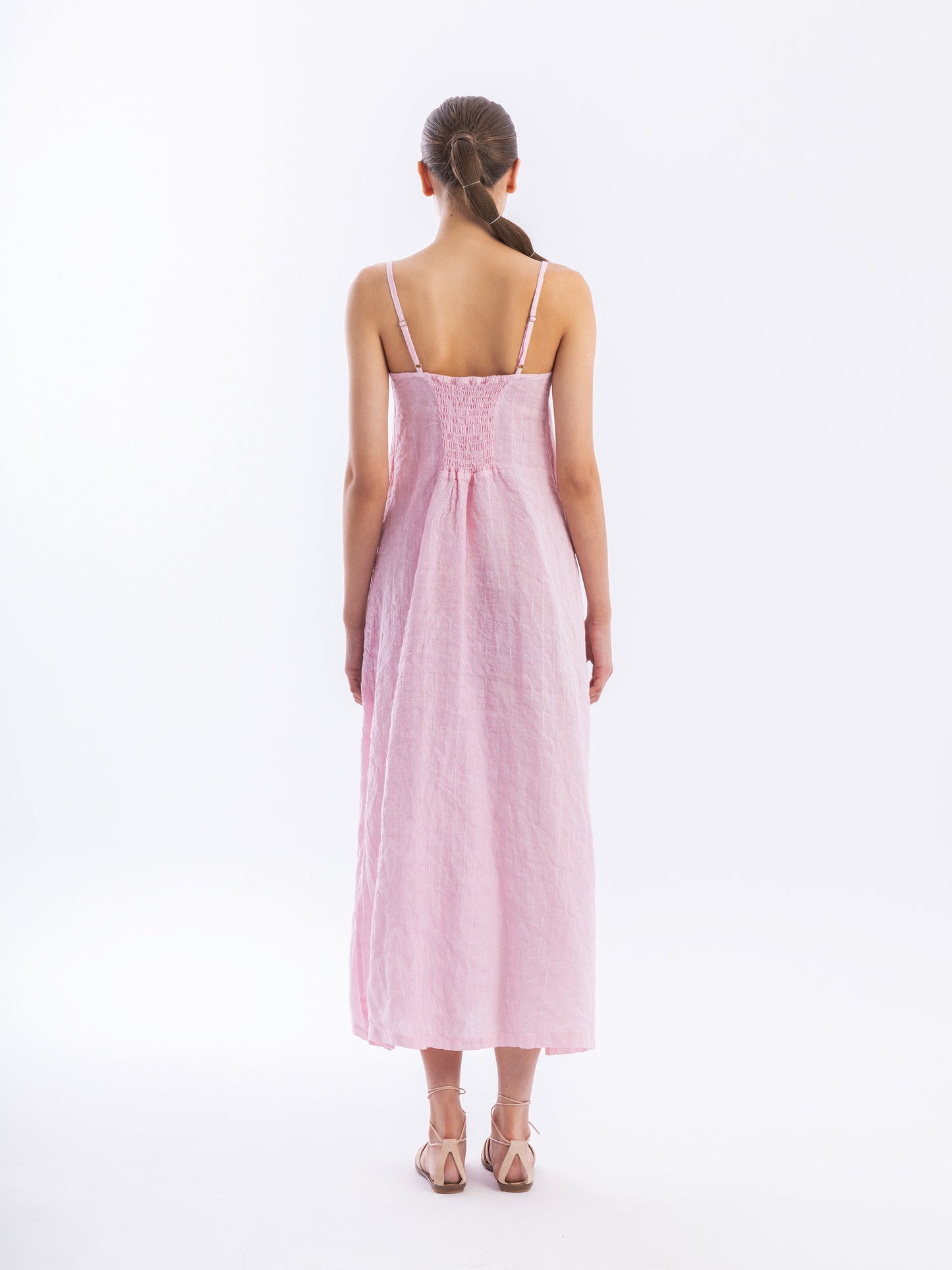 Maxi Striped Linen Dress with Straps & Slits — Haris Cotton