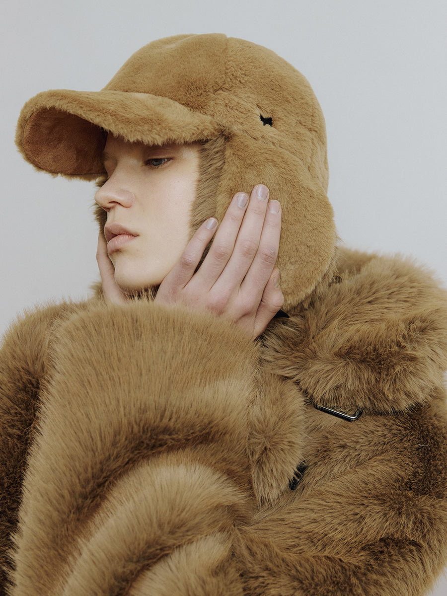Earflap Cap [Tobacco Brown] – Unisex Leather & Faux Fur Winter Hat