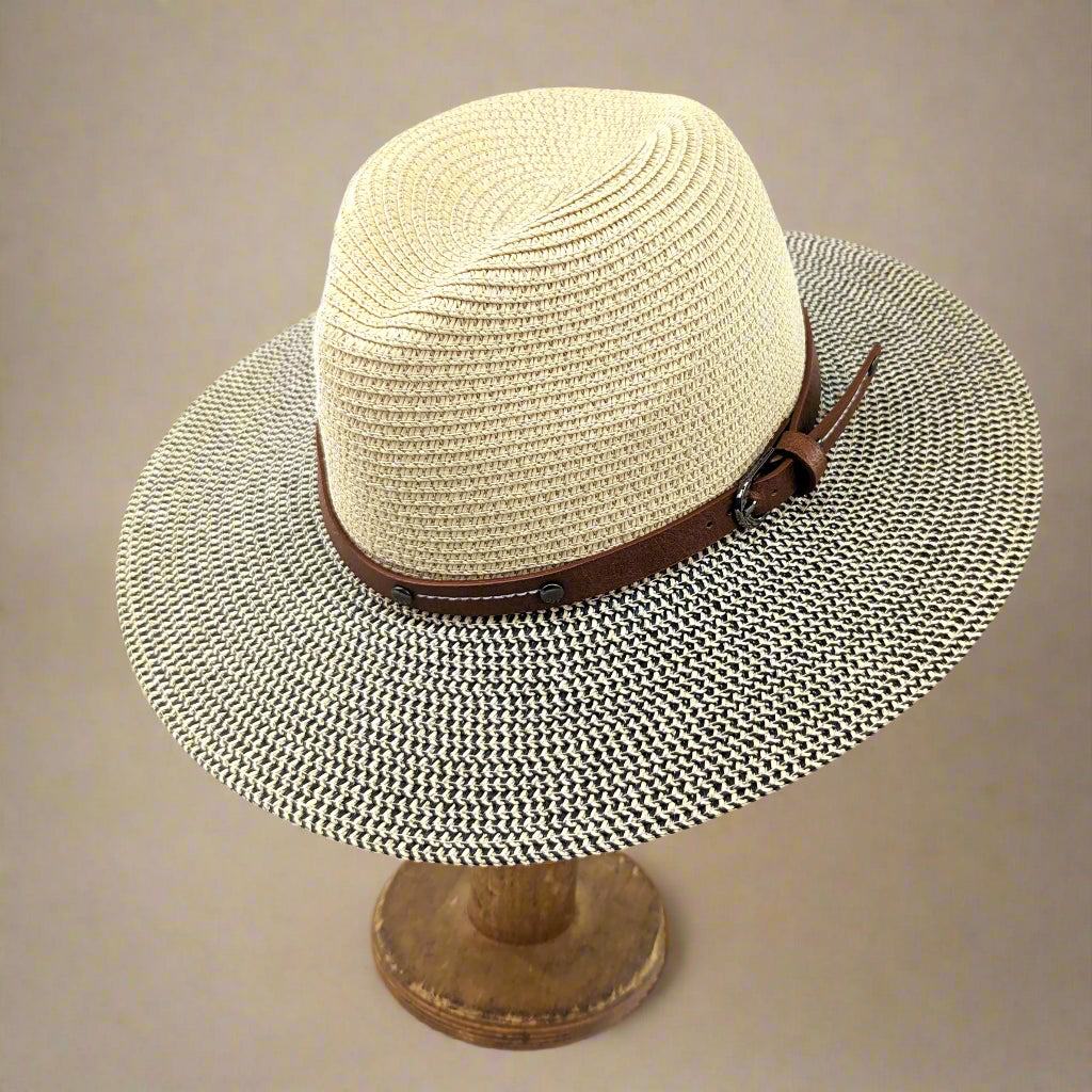 Folding Panama Style Travel Sun Hat – Mottled/Natural | Rollable Summer Hat with Adjustable Fit (61cm)