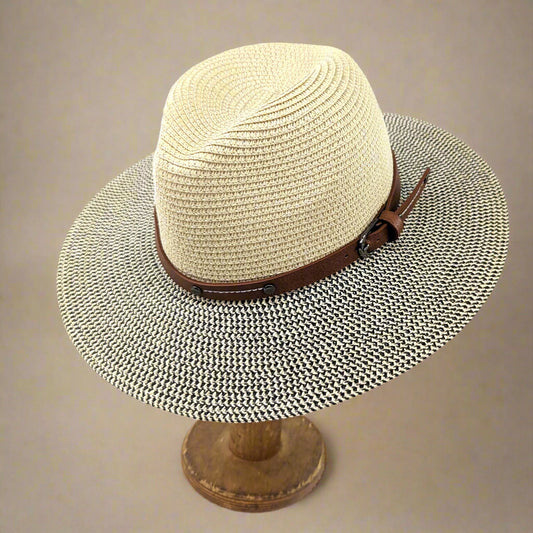 Folding Panama Style Travel Sun Hat – Mottled/Natural | Rollable Summer Hat with Adjustable Fit (61cm)