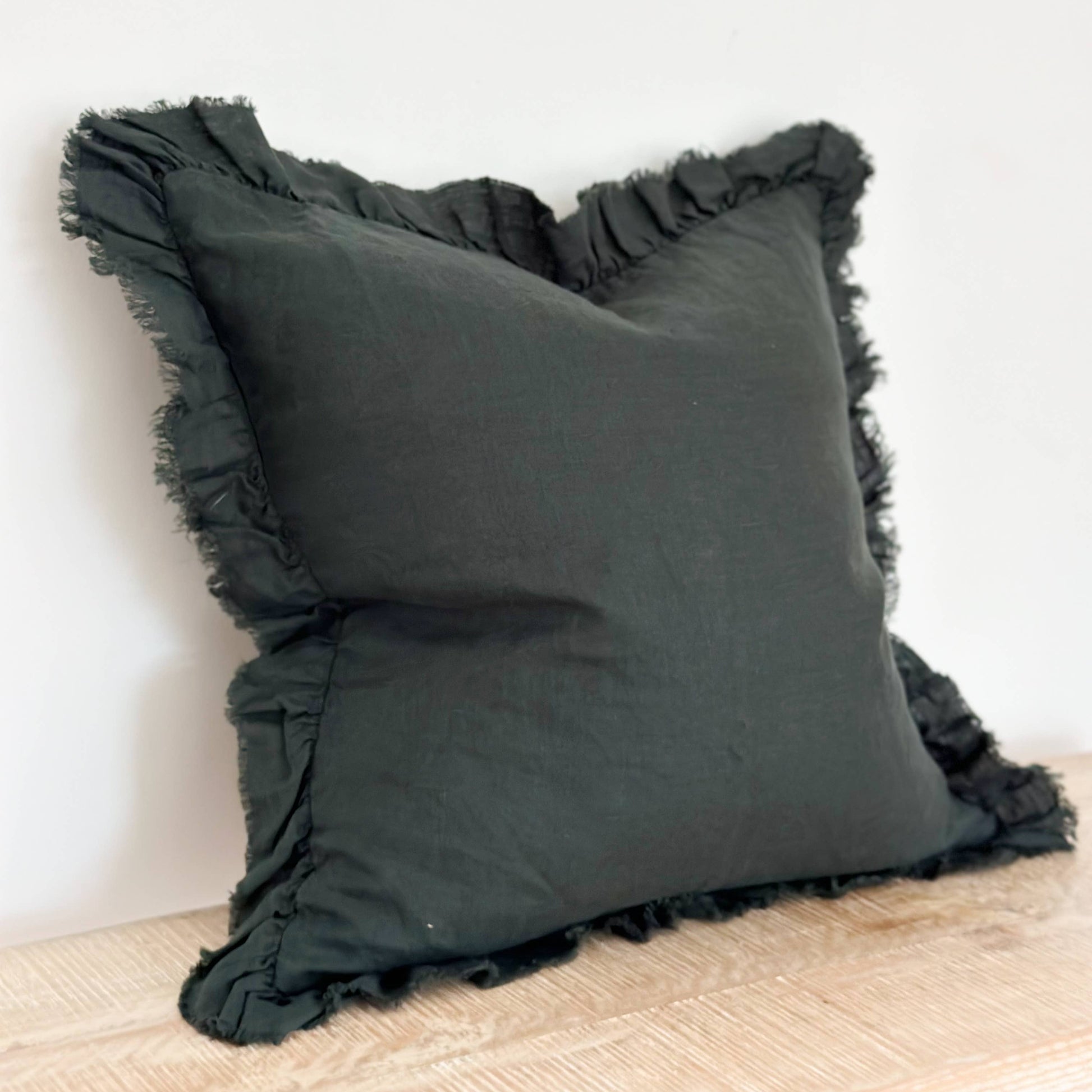 Forest Green Cushion with Feather Fill – Linen Blend 45x45cm