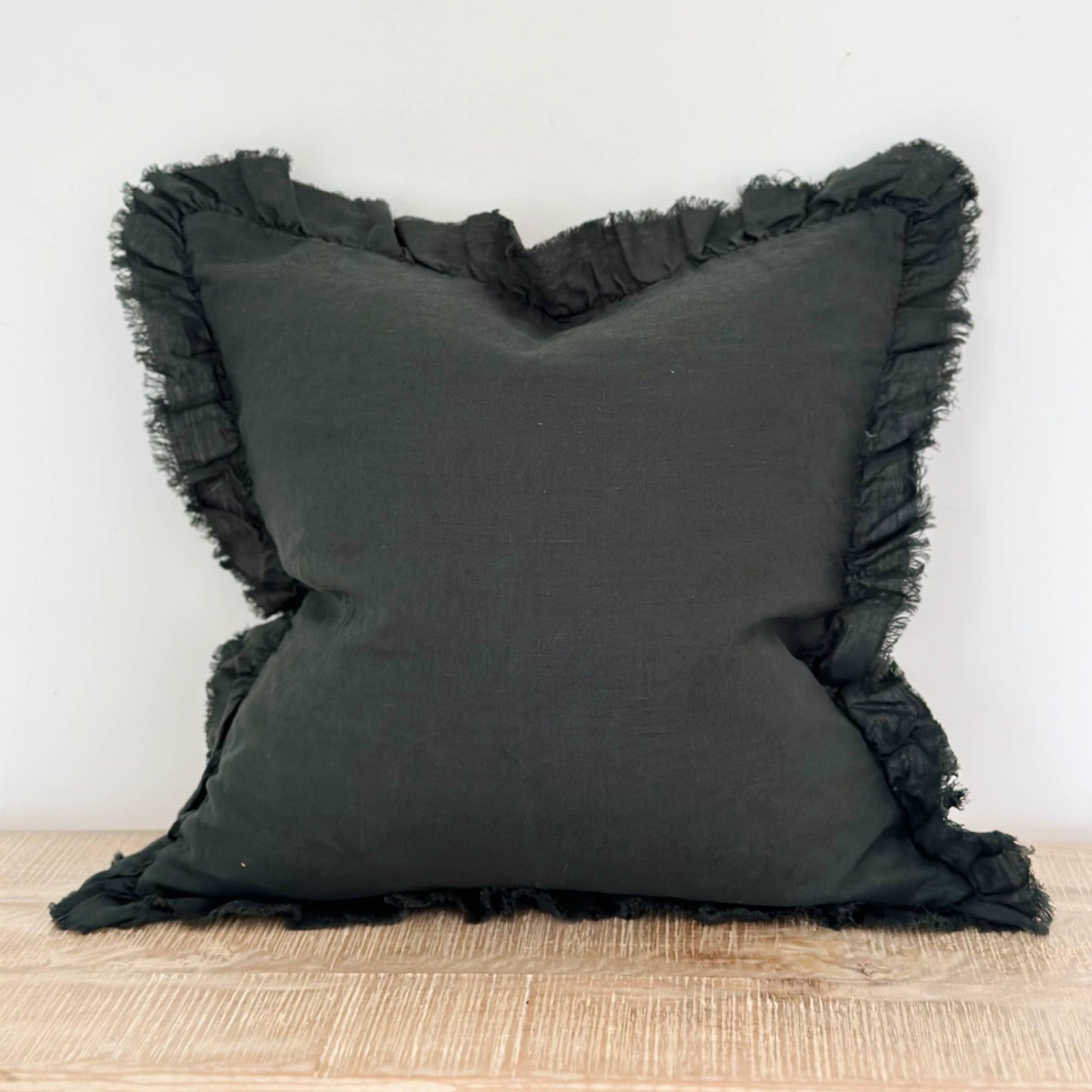 Forest Green Cushion with Feather Fill – Linen Blend 45x45cm