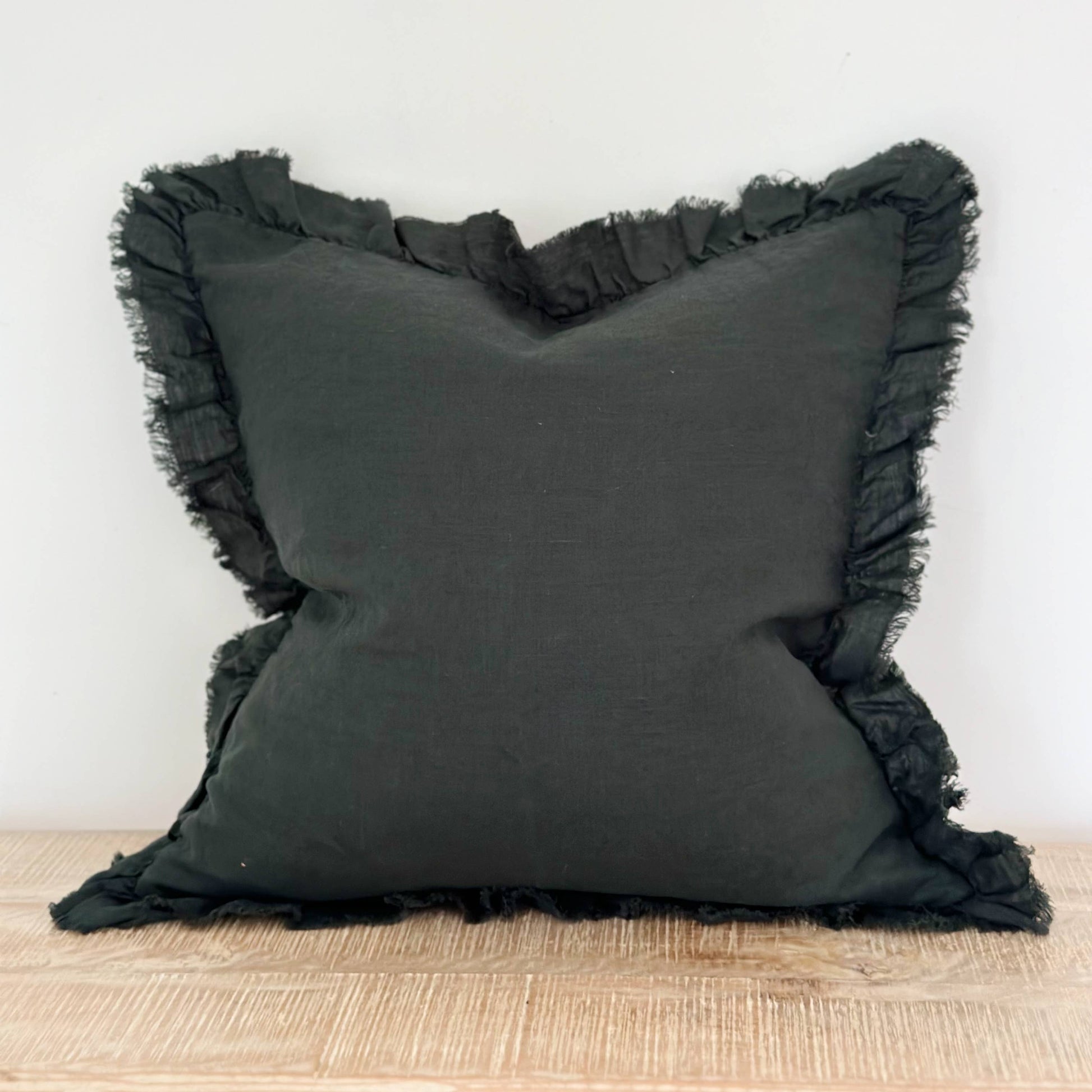 Forest Green Cushion with Feather Fill – Linen Blend 45x45cm