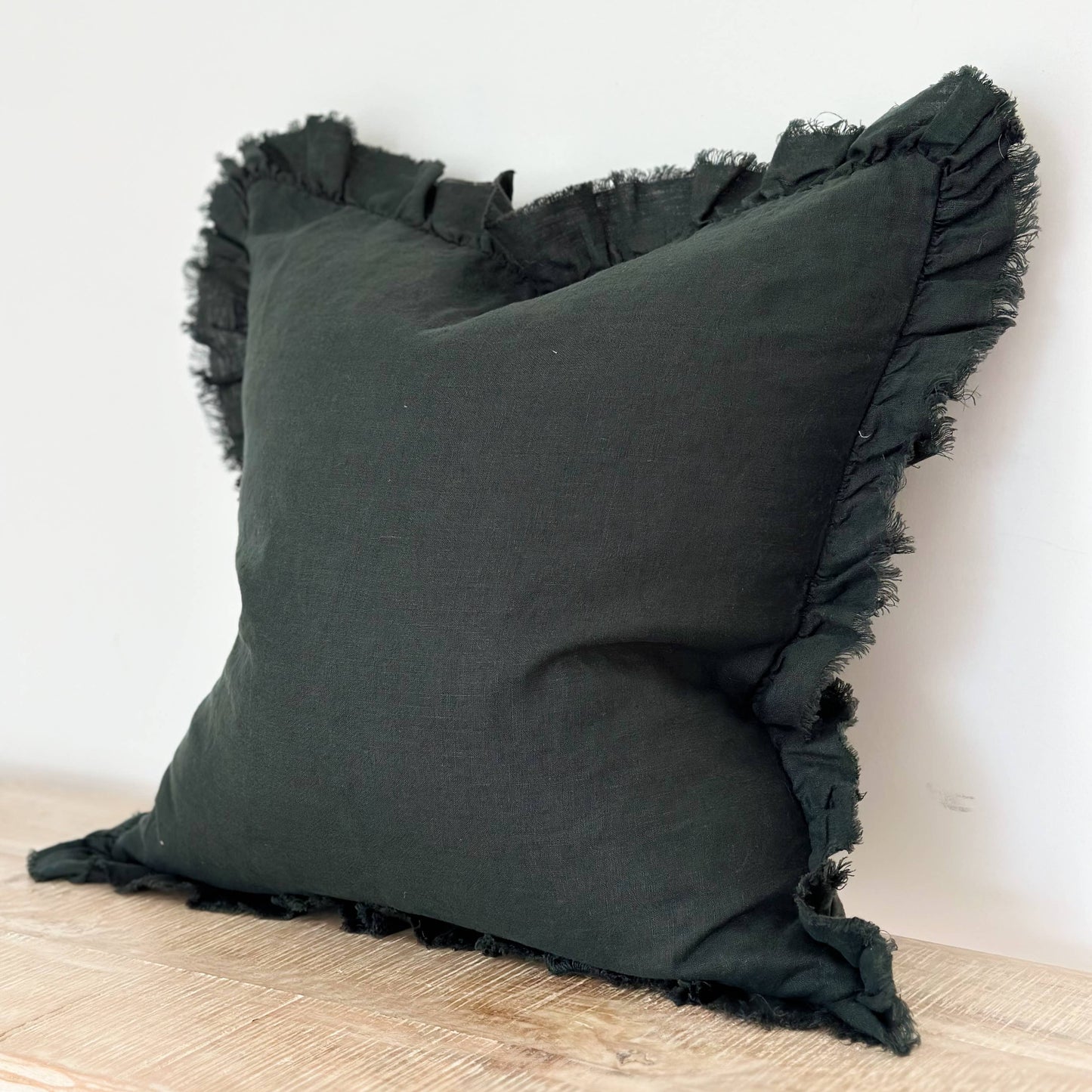 Forest Green Cushion with Feather Fill – Linen Blend 45x45cm