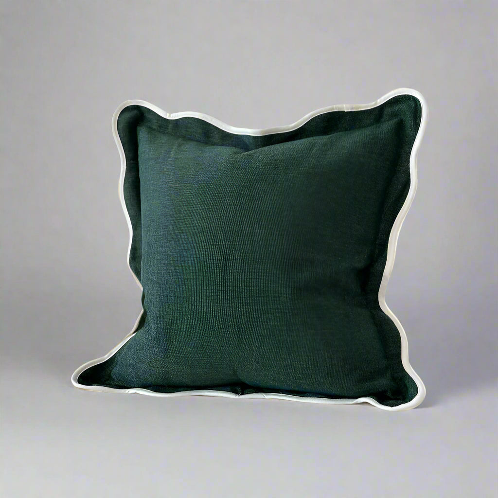 Forest Green Scallop Edged Cushion with Feather Pad – 45 x 45cm
