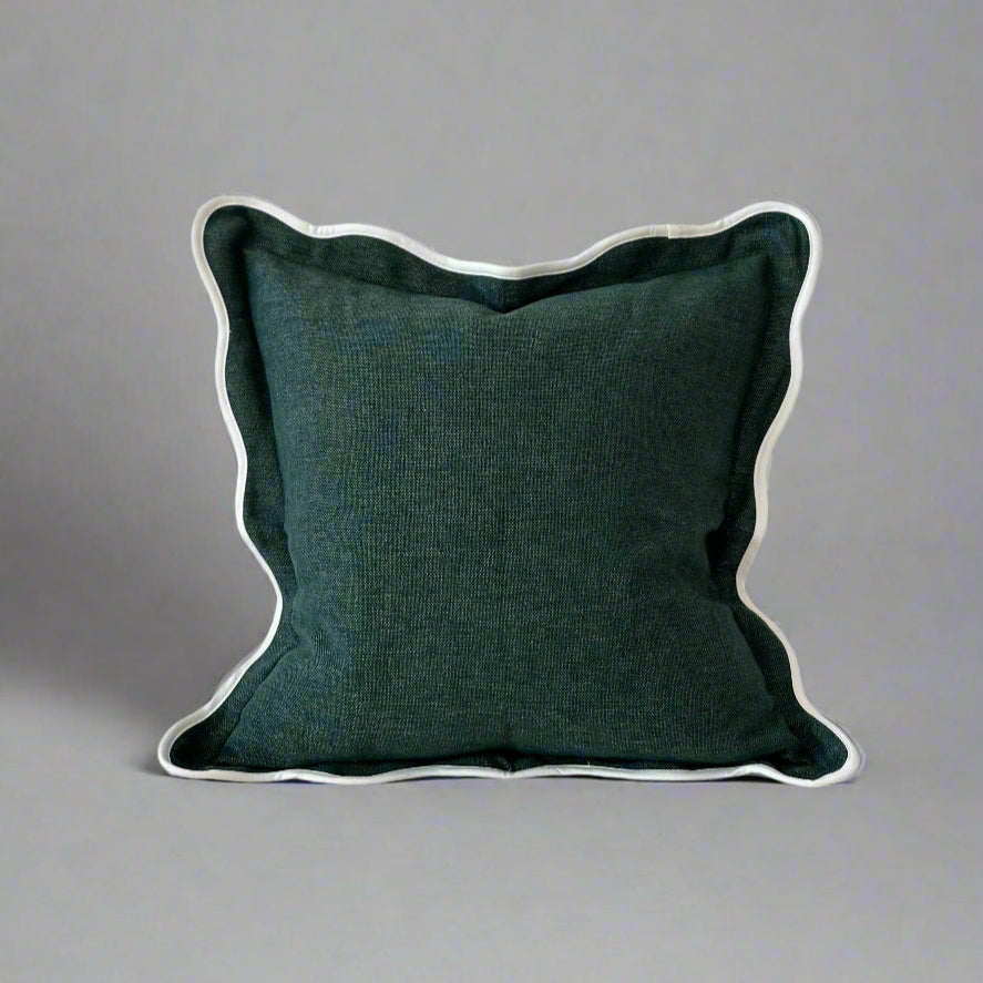 Forest Green Scallop Edged Cushion with Feather Pad – 45 x 45cm