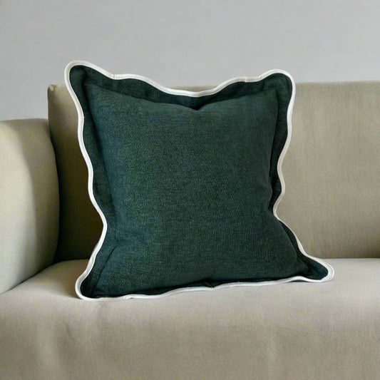 Forest Green Scallop Edged Cushion with Feather Pad – 45 x 45cm